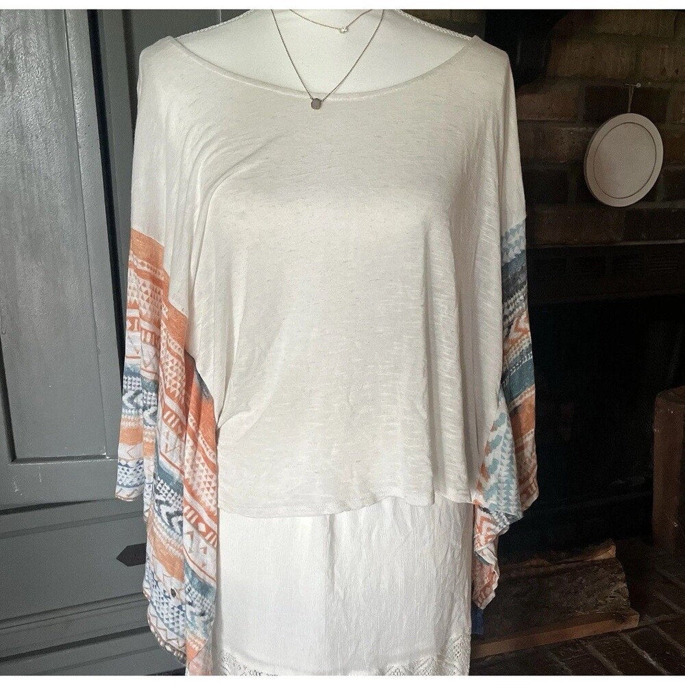 Boho Poncho Sleeve Tunic Dress Tassel Sleeve Crochet Hem Beach Cover Up